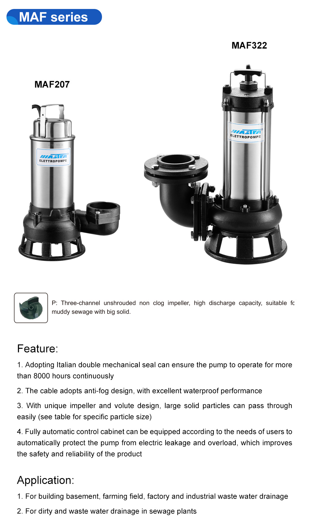 Mastra 0.25kw7.5kw sewage pumps near me MAF series residential sewer